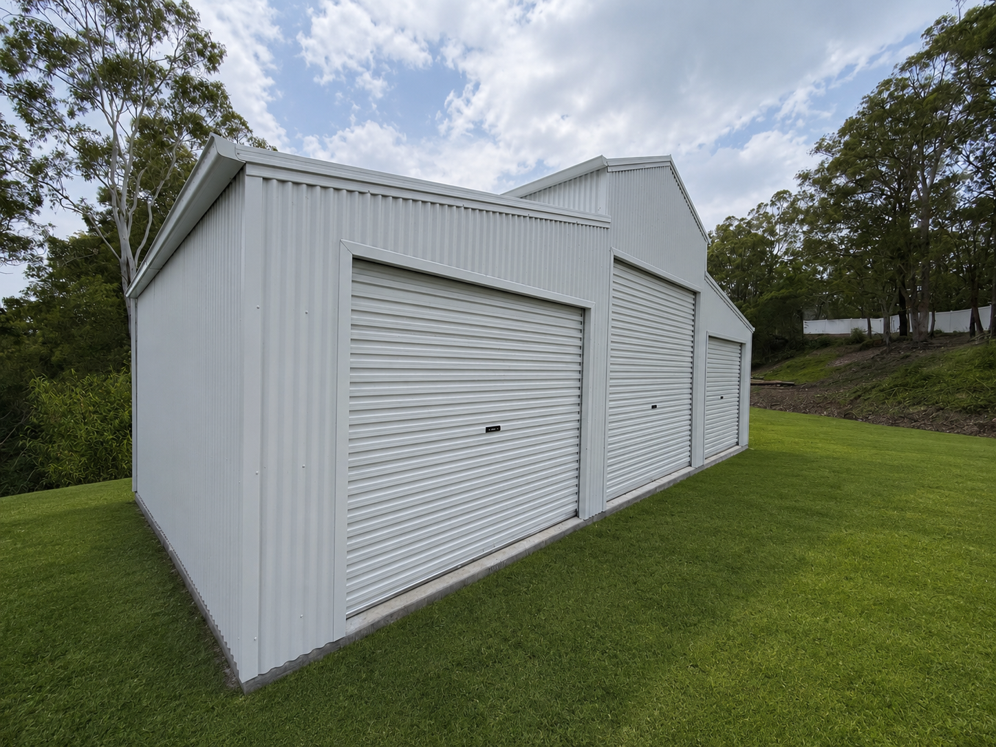 Steel shed on a concrete slab with Colorbond cladding on a Gold Coast property