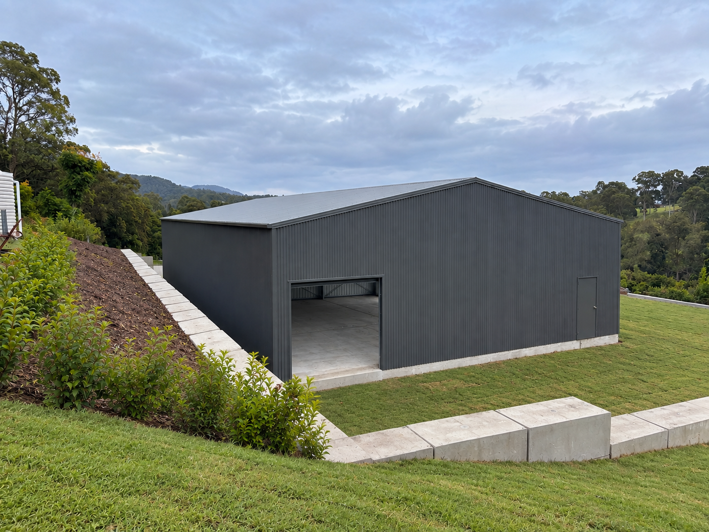 Rear gable view of a large rural residential shed, Advancetown